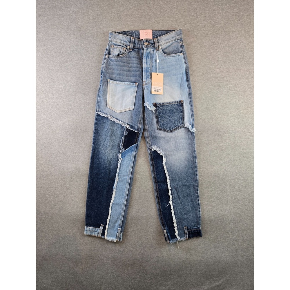 NWT Revice Jeans Womens 26x28 Blue‎ Denim Matchmaker Patchwork Pockets Retro